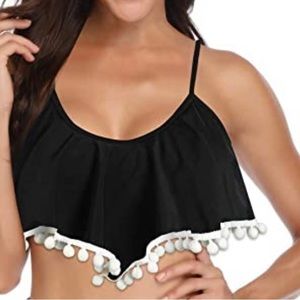 TEMPT ME Plus Size XXL flounce tassel bikini top w straps & tie back NWT